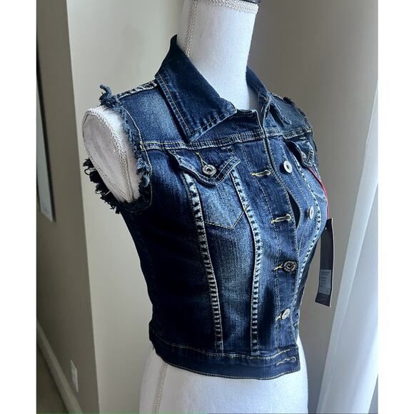 NWT Judy Blue distressed denim jean vest jacket size S - Picture 2 of 6